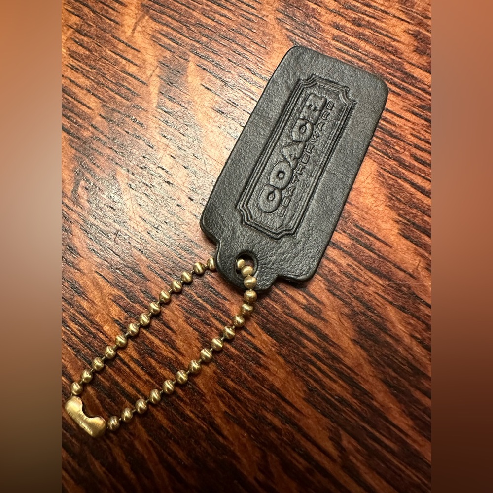 Vintage Coach 70s 80s Original Hang Tag Genuine BLACK LEATHER Bag Charm ~MINT